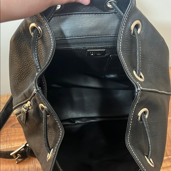 Perlina Black Buttery Smooth Pebbled Leather Backpack - Picture 10 of 14